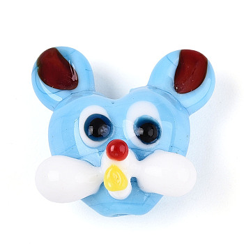 Handmade Lampwork Beads, Mouse, Light Sky Blue, 19~21x19~21x11~13mm, Hole: 1.8mm