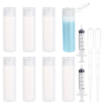 50ml Transparent PE Plastic Flip Top Cap Bottles, with PP Plastic Screw Lid, for Lotion, Shampoo, Cream, White, 104.5x30mm