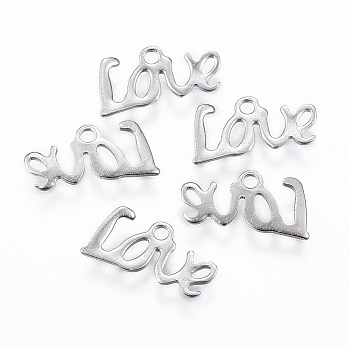 201 Stainless Steel Charms, Love, Stainless Steel Color, 6x13x0.5mm, Hole: 1mm
