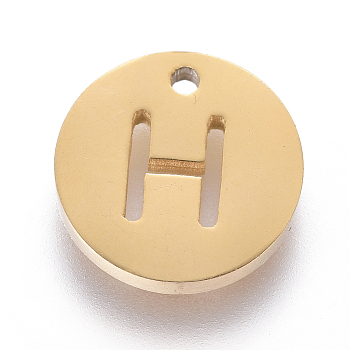 304 Stainless Steel Charms, Ion Plating (IP), Flat Round, Letter.H, 10x1.5mm, Hole: 1mm