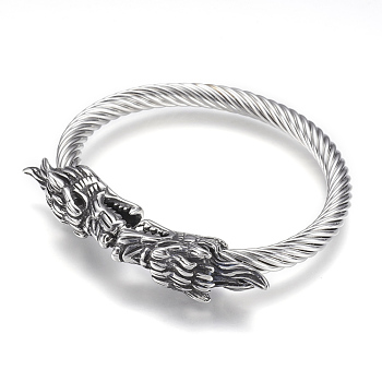 304 Stainless Steel Bangles, Dragon, Antique Silver, 2 inchx2-3/8 inch(52x61mm)