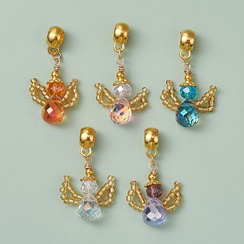 Glass Seed Beaded Woven European Dangle Charms, Angel Large Hole Pendants with Alloy Bails, Golden, Mixed Color, 23x16.5x8mm, Hole: 5mm