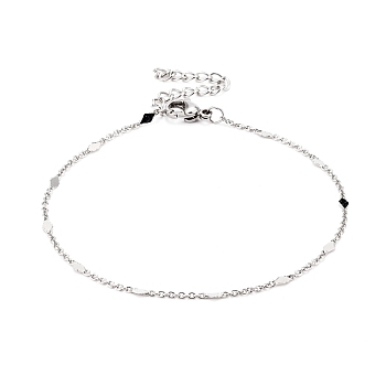 Rhombus Chain Bracelets, with Brass Link Cable Chains, 304 Stainless Steel Lobster Claw Clasps & Twisted Chain Extension, Platinum, 7-1/2 inch(19cm)x0.2cm
