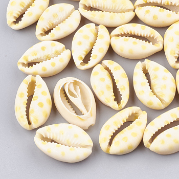 Printed Cowrie Shell Beads, No Hole/Undrilled, Yellow, 20~26x13~18x5~7mm