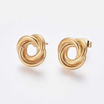 304 Stainless Steel Stud Earrings, Hypoallergenic Earrings, Interlocking Rings, with Ear Nuts, Golden, 13mm, Pin: 0.8mm, 6pairs/card