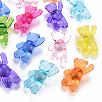 Transparent Acrylic Beads, Bear, Mixed Color, 37x28x13mm, Hole: 2.5mm