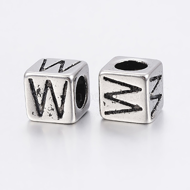 304 Stainless Steel Large Hole Letter European Beads(STAS-H428-01AS-W)-2