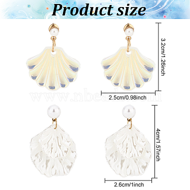 ANATTASOUL 2 Pairs 2 Color Resin Shell Shape Dangle Stud Earrings with Imitation Pearl Beaded(EJEW-AN0002-62)-2
