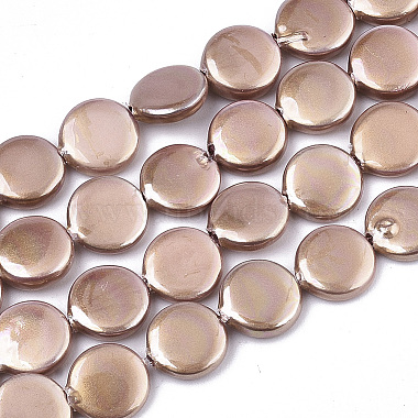 8mm DarkSalmon Flat Round Shell Pearl Beads