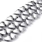 Non-magnetic Synthetic Hematite Beads Strands, Galvanic Plating(Color Retention for 1 Year), Heart, Platinum Plated, 6x6x3mm, Hole: 1mm, about 76pcs/strand, 15.94 inch(40.5cm)(G-B014-10A-03)