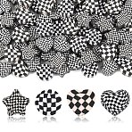 200Pcs 4 Styles Handmade Polymer Clay Bead, Tartan Pattern, Black, 8.5~9x4~5mm, Hole: 1.4~2mm, 50pcs/style (CLAY-YW0002-47)