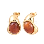 304 Stainless Steel & Resin Stud Earrings, Oval, Golden, 13x12mm(EJEW-L317-07G-02)