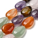 Natural Amethyst & Rose Quartz & Red Agate & Green Aventurine & Tiger Eye Beads Strands, Teardrop, 18x13x6mm, Hole: 1mm, about 22pcs/strand, 15.35''(39cm)(G-L242-14)