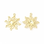 Rack Plating Alloy Open Back Bezel Pendants, Cadmium Free & Nickel Free & Lead Free, Sun Charm, Light Gold, 34x30.5x3mm, Hole: 2mm(FIND-G054-09LG)