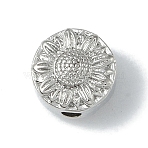 Rack Plating Brass Beads, Long-Lasting Plated, Lead Free & Cadmium Free, Flat Round with Flower, Platinum, 9x7mm, Hole: 2mm(KK-A220-15P)
