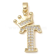 Rack Plating Brass Micro Pave Cubic Zirconia Pendants, Long-Lasting Plated, Lead Free & Cadmium Free, Real 18K Gold Plated, Letter T, 22~24x12~22x2mm, Hole: 3x4mm(KK-D535-01T-RS)