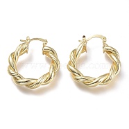 Brass Hoop Earrings, with 304 Stainless Steel Pins, Twisted Ring Shape, Real 18K Gold Plated, 31x27x5mm, Pin: 0.7x2mm(EJEW-P264-A10-G)