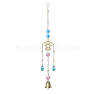 Metal Bell Big Pendant Decorations, Hanging Suncatchers, with Glass Charm and Metal Link, for Garden Window Decorations, Eye, 280mm(PW-WG44886-03)