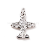 Brass Micro Pave Cubic Zirconia Charms, with Jump Ring, Plane Charm, Platinum, 14.5x13x3mm, Hole: 2.8mm(KK-C012-42P)