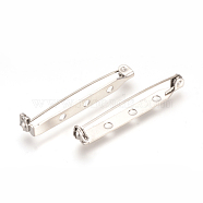304 Stainless Steel Pin Brooch Back Bar Findings, Stainless Steel Color, 38~40x5x6mm, Hole: 2mm, Pin: 0.8mm(X-STAS-Q184-04)
