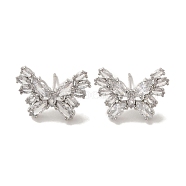 Rack Plating Brass Micro Pave Cubic Zirconia Studs Earrings, Long-Lasting Plated, Lead Free & Cadmium Free, Butterfly, Platinum, 14x19mm(EJEW-R162-23P)