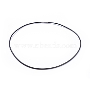 Rubber Necklace Cord with Brass Findings, Black, about 2mm in diameter, 17 inch long(NFS160-1)