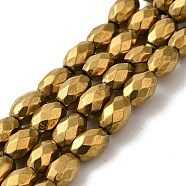 Electroplated Strong Magnetic Synthetic Hematite Beads Strands, Long-Lasting Plated, Faceted Oval, Golden Plated, 7~8x5~5.5mm, Hole: 1.4mm, about 50pcs/strand, 15.35''(39cm)(G-P518-02F)