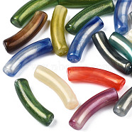 Opaque Acrylic Beads, Two Tone Color, with Glitter Powder, Curved Tube, Mixed Color, 32x10x8mm, Hole: 1.8mm(X-MACR-N009-020)