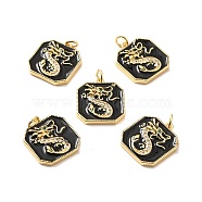 Rack Plating Brass Micro Pave Cubic Zirconia Pendants, Cadmium Free & Lead Free & Nickle Free, with Enamel and Jump Ring, Real 18K Gold Plated, Rectangle with Dragon, Black, 19x16.5x3mm, Jump Ring: 5x0.6mm, Inner Diameter: 3.5mm(KK-M230-18G)