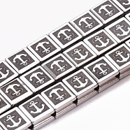 Electroplate Non-magnetic Synthetic Hematite Beads Strands, Square with Anchor, Platinum Plated, 8x8x5mm, Hole: 2mm, about 50pcs/strand, 15.7 inch(G-Q986-006C)