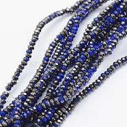 Electroplate Opaque Glass Beads Strands, Half Plated, Faceted, Rondelle, Royal Blue, 2.5x1.5mm, Hole: 0.5mm, about 197~201pcs/strand, 11 inch(28cm)(EGLA-J144-HP-B05)
