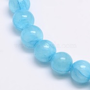 Dyed Natural Green Jade Beads Strands, Round, Light Sky Blue, 6mm, Hole: 1.2mm, about 63pcs/strand, 15.74 inch(JBS053-6MM-31)