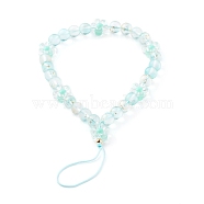 Frosted Round Spray Painted Glass Beaded Mobile Straps, with Acrylic Flower Beads and Nylon Thread, Azure, 19cm(HJEW-JM00467-02)