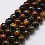 Natural Tiger Eye Bead Strands, Grade AB, Round, 12mm, Hole: 1.4mm, about 33pcs/strand, 14.9 inch~15.5 inch(G-P230-07-12mm)