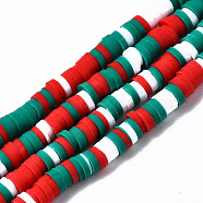 Handmade Polymer Clay Beads Strands, for DIY Jewelry Crafts Supplies, Heishi Beads, Disc/Flat Round, Red, 4x0.5~1mm, Hole: 1.4mm, about 350~410pcs/strand, 15.75 inch~16.14 inch(40~41cm)(CLAY-R089-4mm-091)
