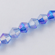 Glass Beads Strands, AB Color Plated, Faceted, Bicone, Dodger Blue, 2x3mm, Hole: 0.5mm, about 200pcs/strand, 16.5 inch(EGLA-S056-2mm-02)