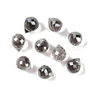 Electroplate Glass Beads, Pearl Luster Plated, Faceted, Teardrop, Gray, 8x6mm, Hole: 1mm(EGLA-C008-01A-PL03)