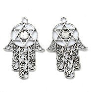 Tibetan Style Alloy Pendant Cabochon Settings, Lead Free & Cadmium Free, Hamsa Hand with David Star, Antique Silver, Tray: 10mm, 75.5x47x2.5mm, Hole: 5mm, 70pcs/1000g(TIBE-H142-10AS)
