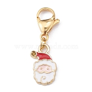 Christmas Theme Alloy Enamel Pendants, with 304 Stainless Steel Lobster Claw Clasps, Santa Claus, Golden, 32mm, Pendant: 17x10x2mm(HJEW-JM00427-03)