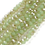 Electroplate Glass Beads Strands, Imitation Jade Beads, Half Plated, Rainbow Plated, Faceted, Rondelle, Yellow Green, 4x3mm, Hole: 0.4mm, about 123~127pcs/strand, 16.5~16.9 inch(42~43cm)(EGLA-A034-J4mm-K02)