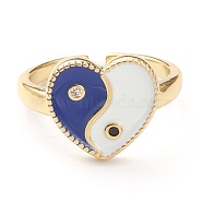 Brass Micro Pave Cubic Zirconia Finger Rings, with Enamel, Long-Lasting Plated, Real 18K Gold Plated, Heart, Blue, US Size 7 3/4(17.9mm), 2.5mm, Inner Diameter: 18mm(RJEW-P021-01B)