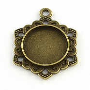 Tibetan Style Alloy Hexagon Pendant Cabochon Settings, Cadmium Free & Nickel Free & Lead Free, Antique Bronze, Flat Round Tray: 16mm, 30.5x23.5x3mm, Hole: 2.5mm, about 314pcs/1000g(TIBEP-Q049-18AB-NR)