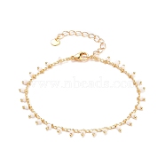 Glass Charm Bracelets, with Brass Curb Chains, 304 Stainless Steel Heart Charms & Lobster Claw Clasps, Real 18K Gold Plated, White, 7-1/2 inch(19cm)(BJEW-JB05600-04)