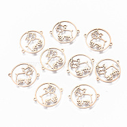 304 Stainless Steel Links Connectors, Laser Cut, Flat Round with Hollow Dog, Rose Gold, 15x18x1mm, Hole: 0.8mm(STAS-S116-099RG)