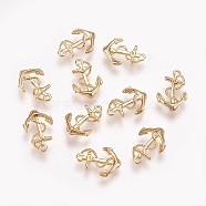 Brass Charms, Nickel Free, Real 18K Gold Plated, Anchor, 11x8x1mm, Hole: 1mm(X-KK-Q735-191G)