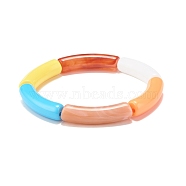 Acrylic Curved Tube Beaded Stretch Bracelet, Chunky Bracelet for Women, Yellow, Inner Diameter: 2-1/8 inch(5.3cm)(BJEW-JB07980-05)