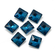 Pointed Back Glass Rhinestone Cabochons, Back Plated, Faceted, Square, Teal, 8x8x3.5mm(RGLA-T027-8x8mm-15)