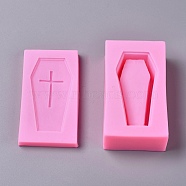 Silicone Molds, Resin Casting Molds, For UV Resin, Epoxy Resin Jewelry Making, Coffin with Cross, Pink, 115x62x10mm, 117x67x33mm, Inner Diameter: 91x45mm and 90x45mm(DIY-WH0152-68)