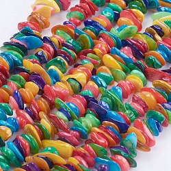 Natural Shell Chips Beads Strands, Dyed, Mixed Color, 5~18x4~10x1~4mm, Hole: 1mm, about 31.4 inch(80cm)(SSHEL-J050-01)