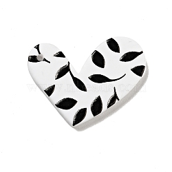 Printed Acrylic Pendants, Heart with Leaf Pattern, Black, 22x30x2mm, Hole: 1.5mm(SACR-G018-05B)